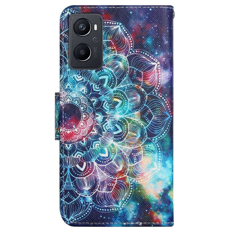 Pattern Printing Cross Texture Phone Case for Oppo A96 4G, PU Leather Wallet Stand Folio Flip Shell with Strap - Starry Sky / Mandala