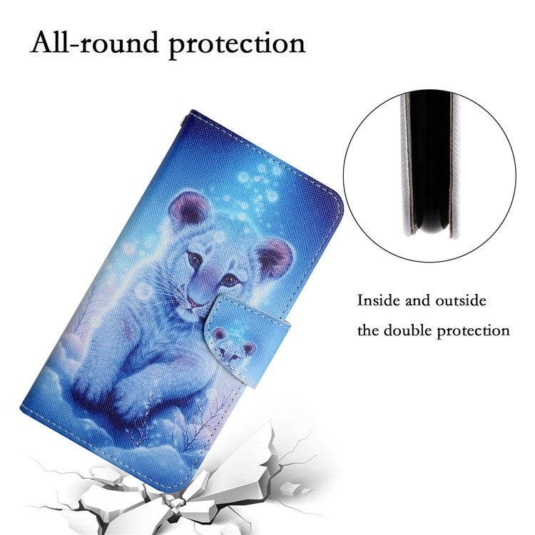 Pattern Printing Cross Texture Phone Case for Oppo A96 4G, PU Leather Wallet Stand Folio Flip Shell with Strap - Leopard