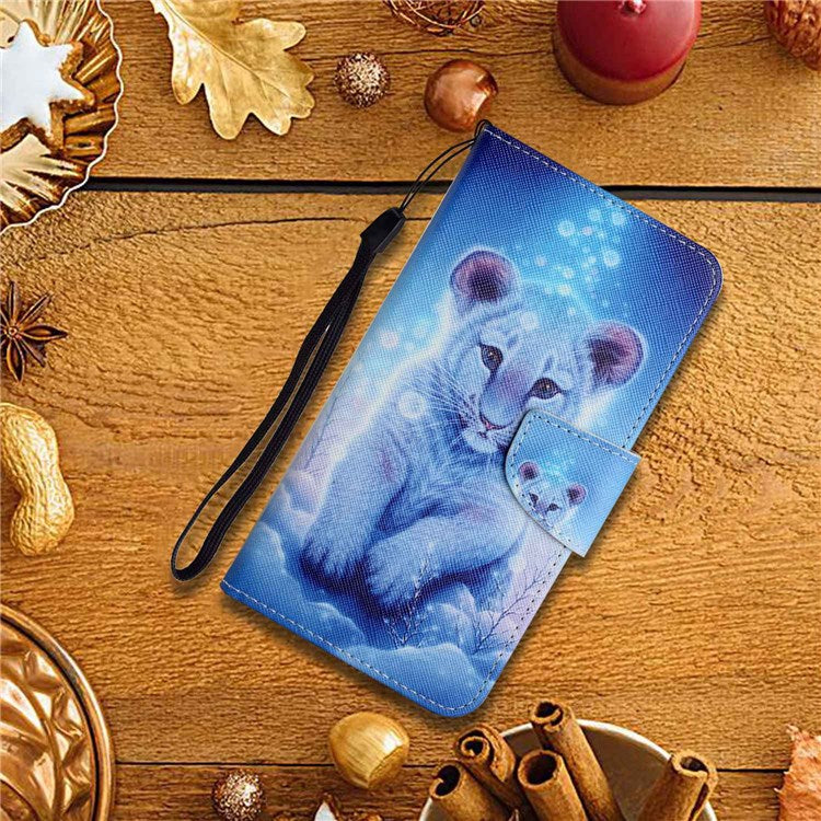 Pattern Printing Cross Texture Phone Case for Oppo A96 4G, PU Leather Wallet Stand Folio Flip Shell with Strap - Leopard