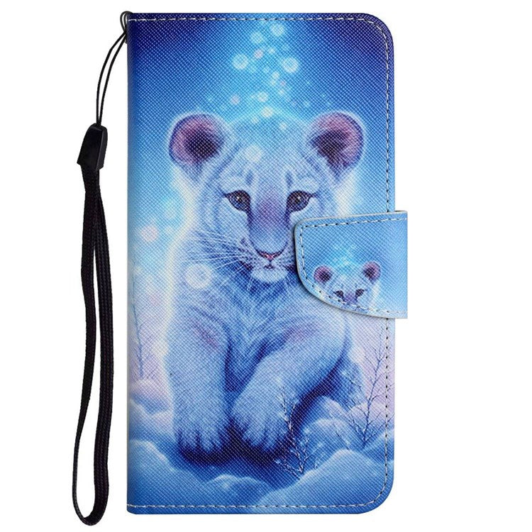 Pattern Printing Cross Texture Phone Case for Oppo A96 4G, PU Leather Wallet Stand Folio Flip Shell with Strap - Leopard