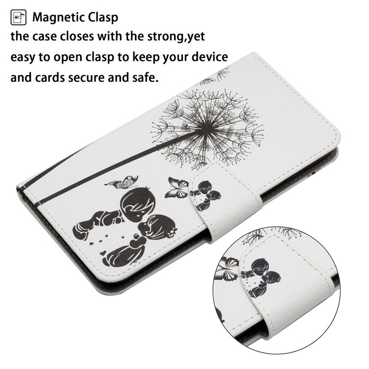 Pattern Printing Cross Texture Phone Case for Oppo A96 4G, PU Leather Wallet Stand Folio Flip Shell with Strap - Dandelion