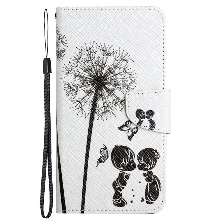 Pattern Printing Cross Texture Phone Case for Oppo A96 4G, PU Leather Wallet Stand Folio Flip Shell with Strap - Dandelion