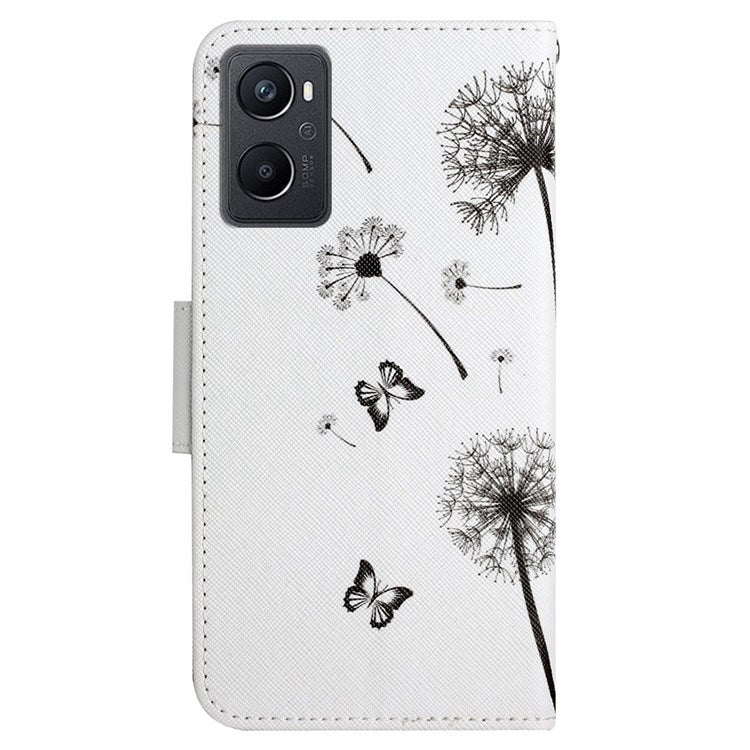 Pattern Printing Cross Texture Phone Case for Oppo A96 4G, PU Leather Wallet Stand Folio Flip Shell with Strap - Dandelion