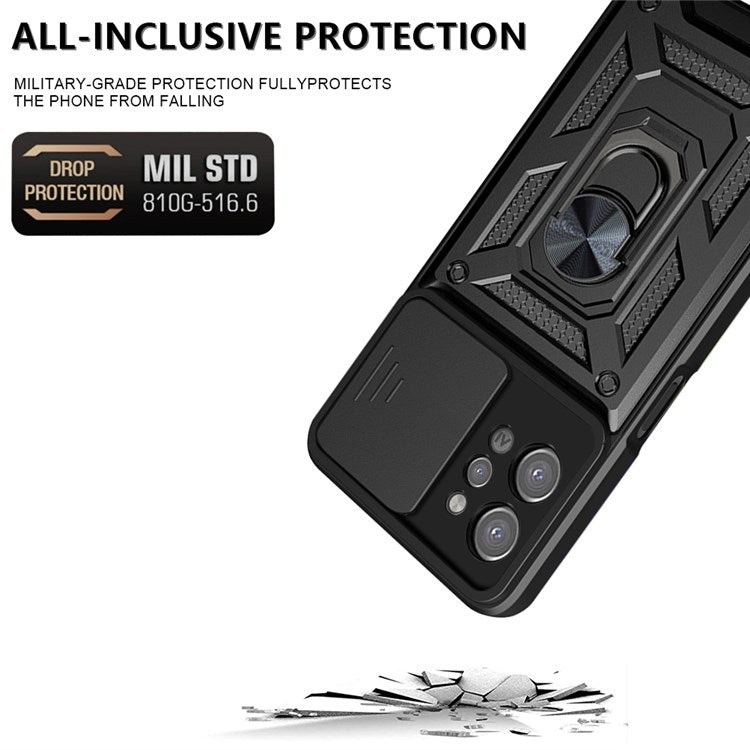 For Realme C31 Slide Camera Protection PC + TPU Ring Kickstand Case Anti-drop Phone Cover - Rose Gold