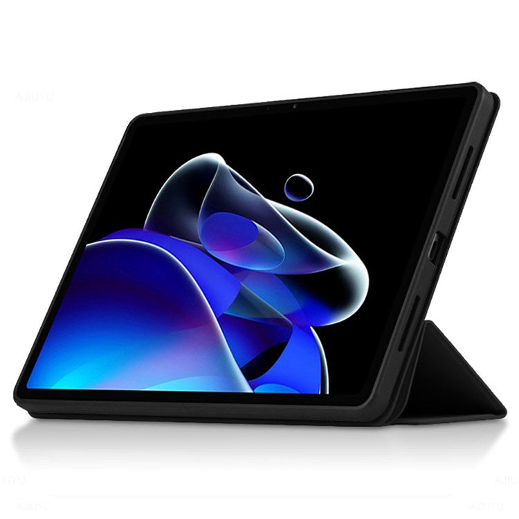 For Realme Pad X Shockproof Folio Flip Anti-fall Tri-fold Stand PU Leather + TPU Tablet Cover Case - Black