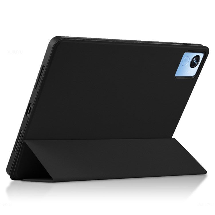For Realme Pad X Shockproof Folio Flip Anti-fall Tri-fold Stand PU Leather + TPU Tablet Cover Case - Black