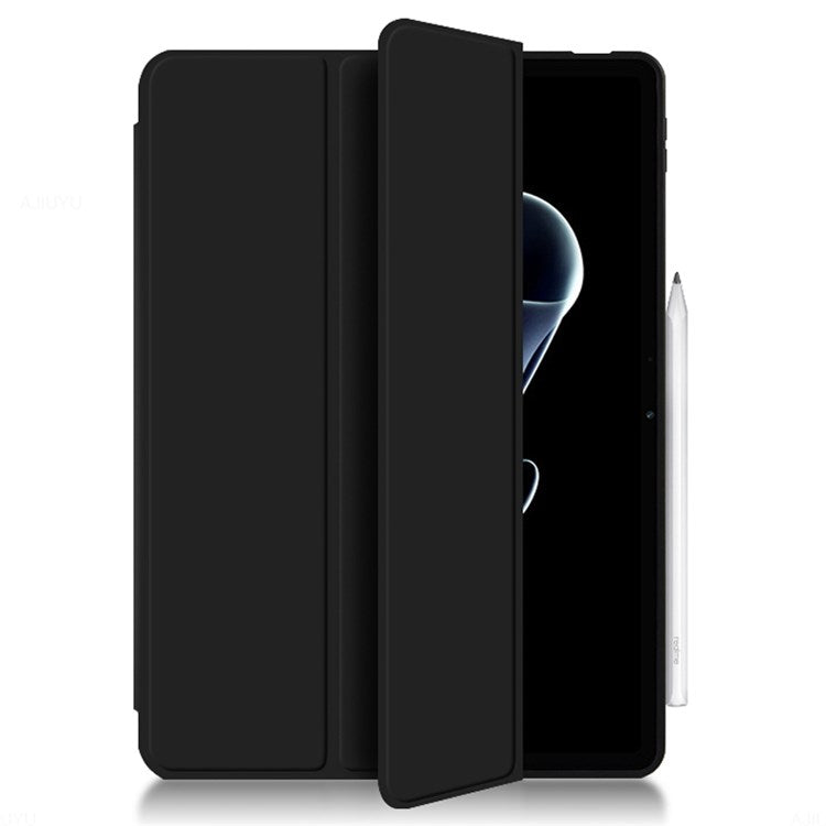 For Realme Pad X Shockproof Folio Flip Anti-fall Tri-fold Stand PU Leather + TPU Tablet Cover Case - Black