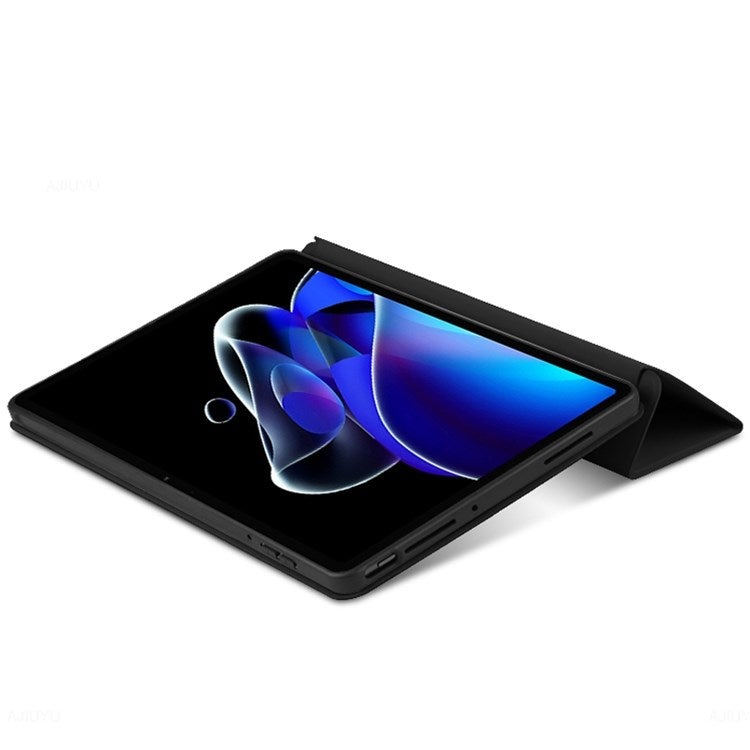 For Realme Pad X Shockproof Folio Flip Anti-fall Tri-fold Stand PU Leather + TPU Tablet Cover Case - Black