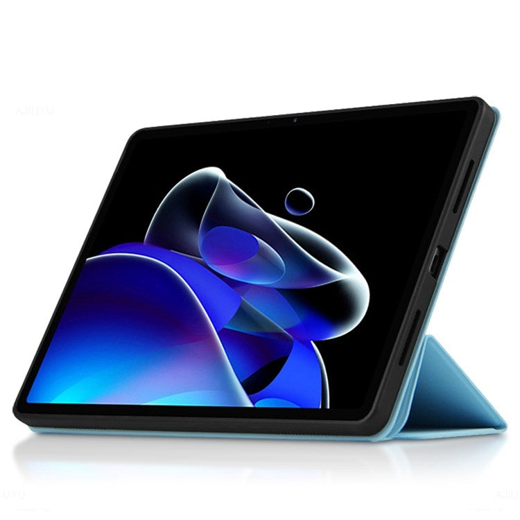 For Realme Pad X Shockproof Folio Flip Anti-fall Tri-fold Stand PU Leather + TPU Tablet Cover Case - Blue