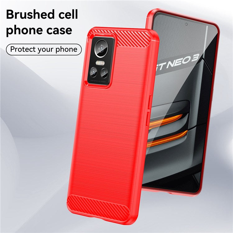 Brushed Surface Phone Case for Realme GT Neo3, Light Slim TPU Phone Case Carbon Fiber Texture Cover - Red