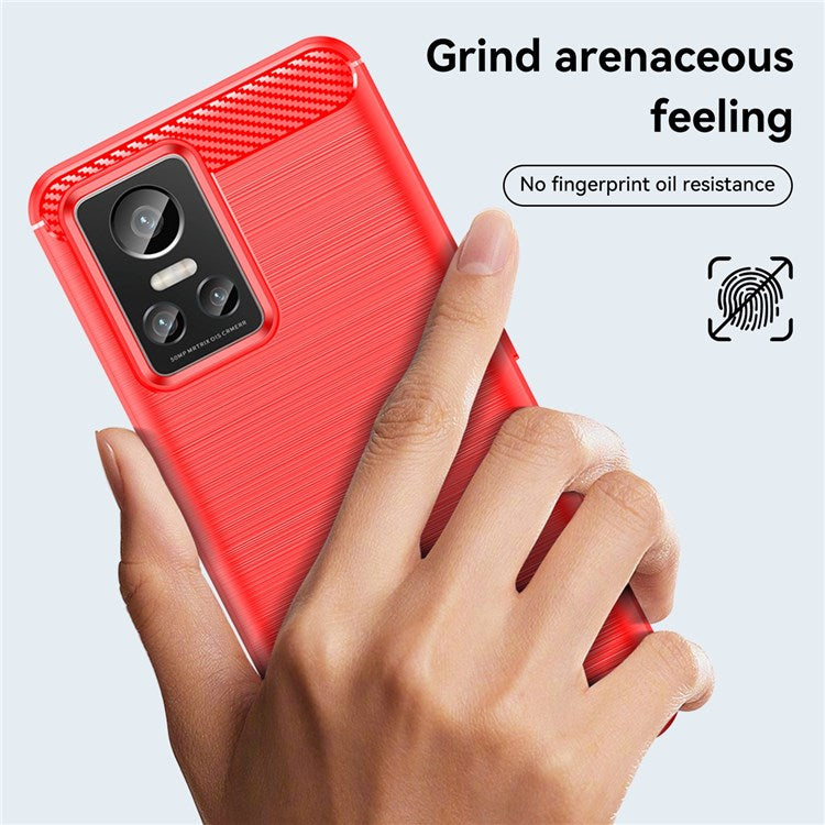 Brushed Surface Phone Case for Realme GT Neo3, Light Slim TPU Phone Case Carbon Fiber Texture Cover - Red