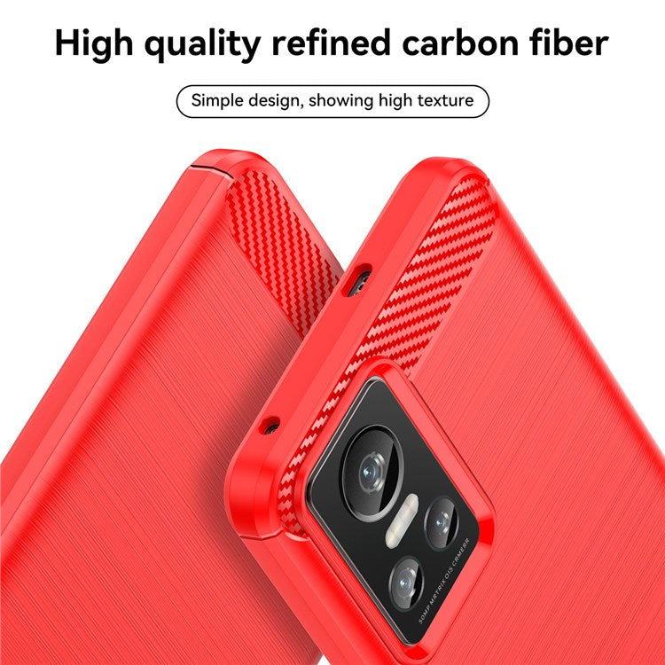 Brushed Surface Phone Case for Realme GT Neo3, Light Slim TPU Phone Case Carbon Fiber Texture Cover - Red