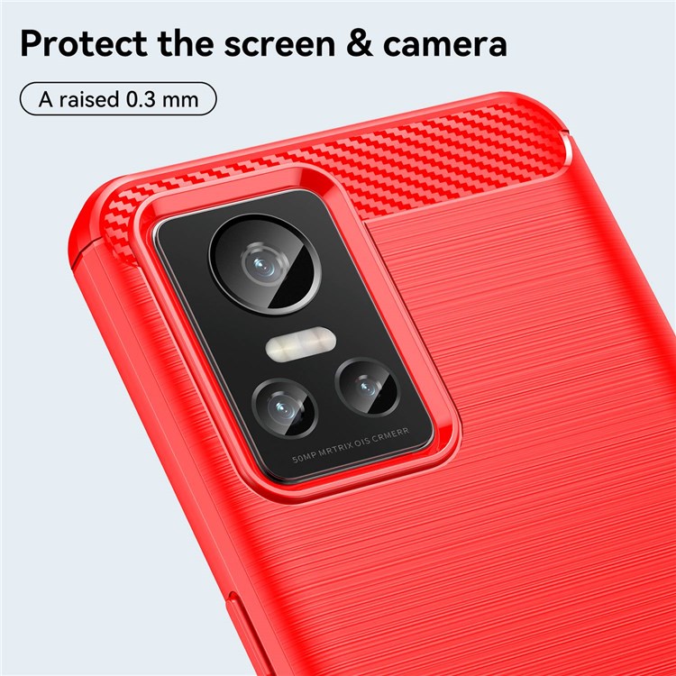 Brushed Surface Phone Case for Realme GT Neo3, Light Slim TPU Phone Case Carbon Fiber Texture Cover - Red