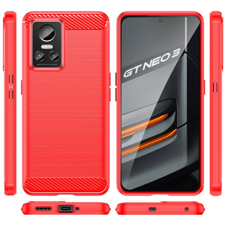 Brushed Surface Phone Case for Realme GT Neo3, Light Slim TPU Phone Case Carbon Fiber Texture Cover - Red