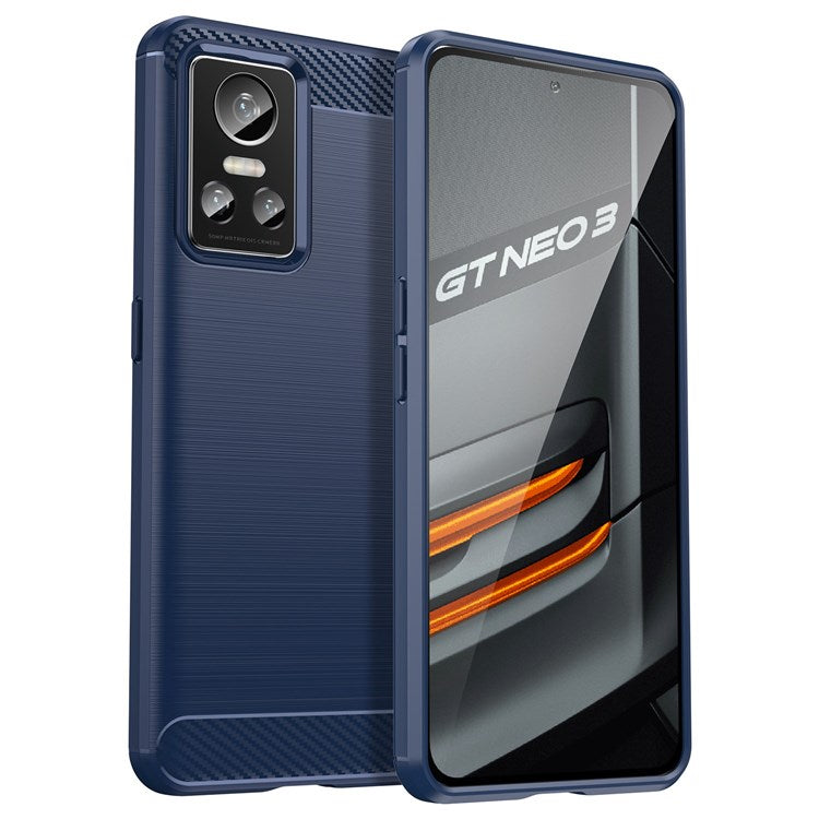 Brushed Surface Phone Case for Realme GT Neo3, Light Slim TPU Phone Case Carbon Fiber Texture Cover - Blue