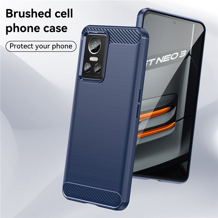 Brushed Surface Phone Case for Realme GT Neo3, Light Slim TPU Phone Case Carbon Fiber Texture Cover - Blue