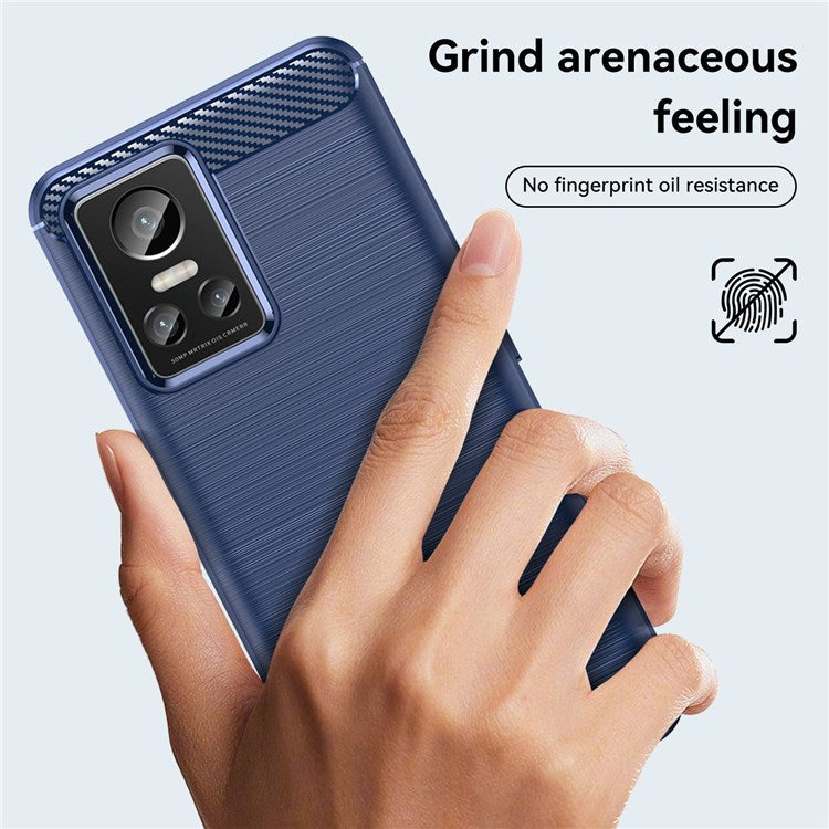 Brushed Surface Phone Case for Realme GT Neo3, Light Slim TPU Phone Case Carbon Fiber Texture Cover - Blue