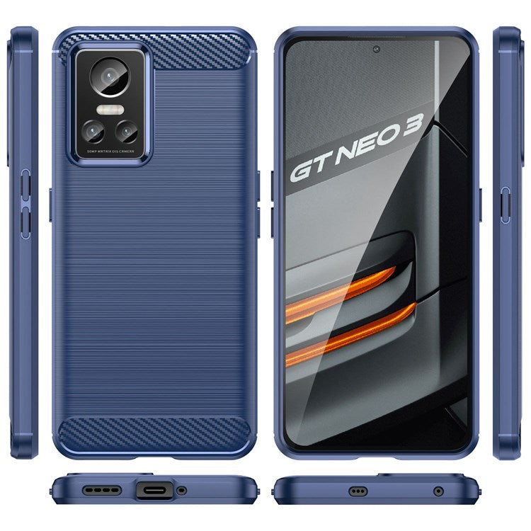 Brushed Surface Phone Case for Realme GT Neo3, Light Slim TPU Phone Case Carbon Fiber Texture Cover - Blue