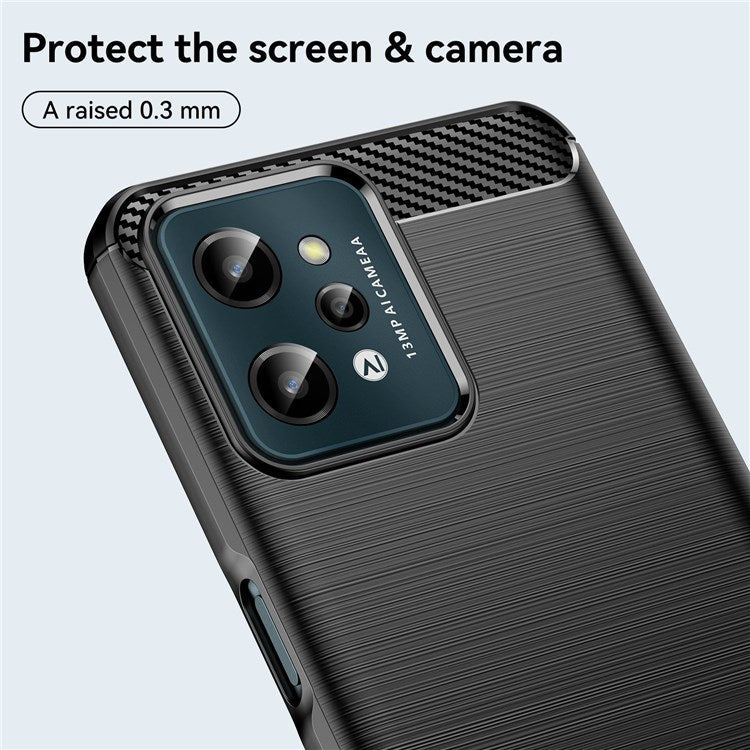 For Realme C31 Light Thin TPU Phone Case Carbon Fiber Texture Brushed Surface Anti-fall Cover - Black