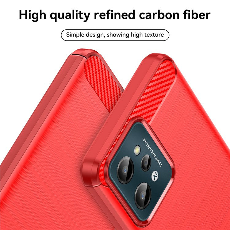 For Realme C31 Light Thin TPU Phone Case Carbon Fiber Texture Brushed Surface Anti-fall Cover - Red