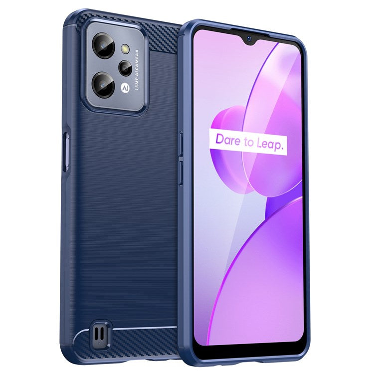 For Realme C31 Light Thin TPU Phone Case Carbon Fiber Texture Brushed Surface Anti-fall Cover - Blue