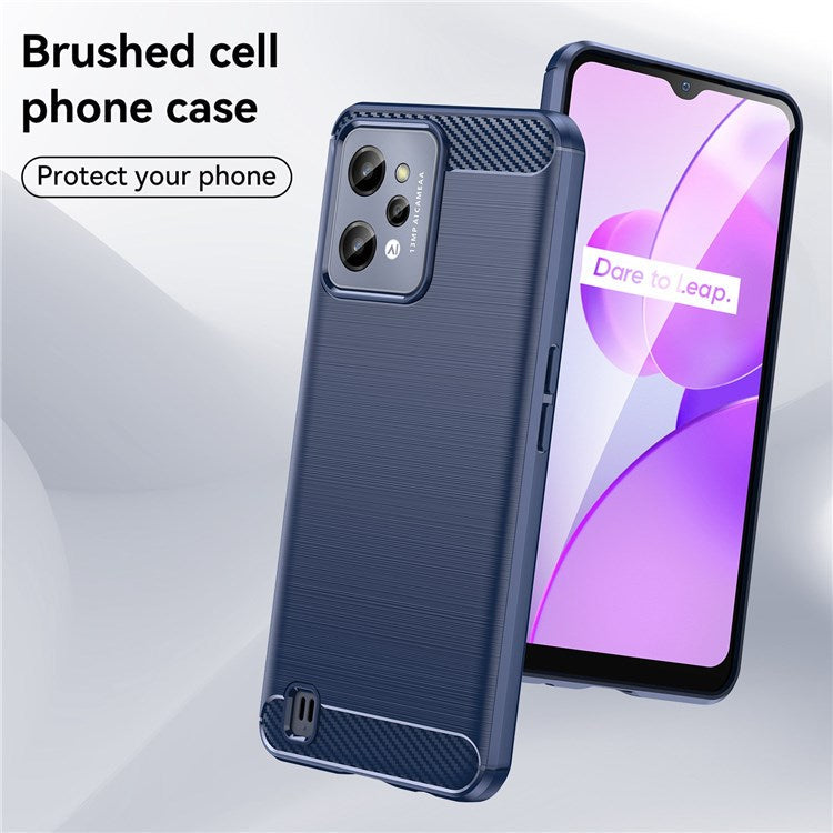 For Realme C31 Light Thin TPU Phone Case Carbon Fiber Texture Brushed Surface Anti-fall Cover - Blue