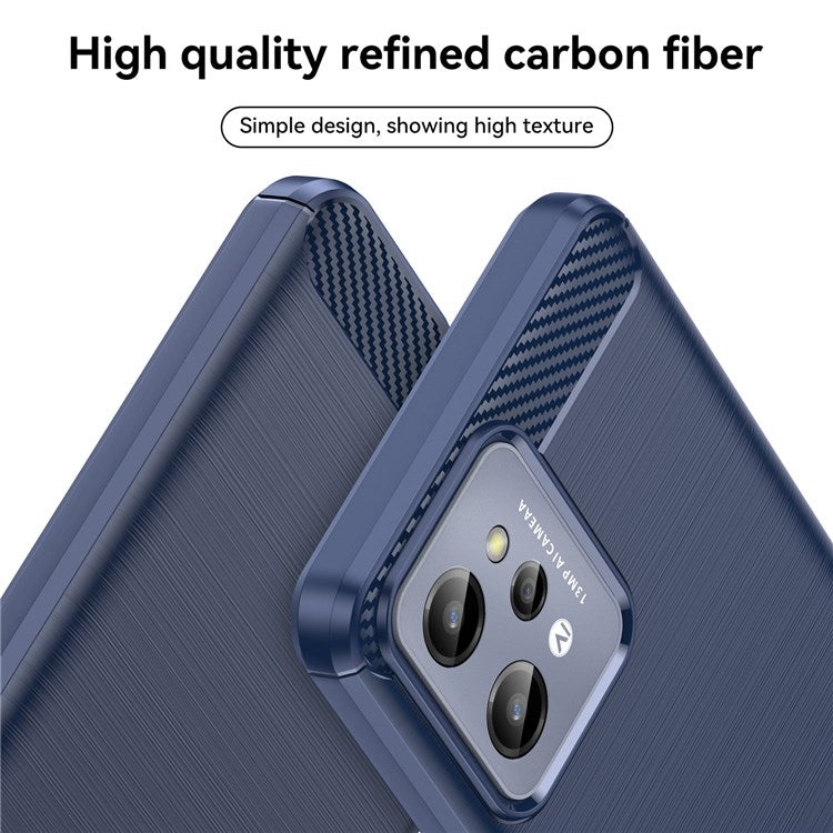 For Realme C31 Light Thin TPU Phone Case Carbon Fiber Texture Brushed Surface Anti-fall Cover - Blue