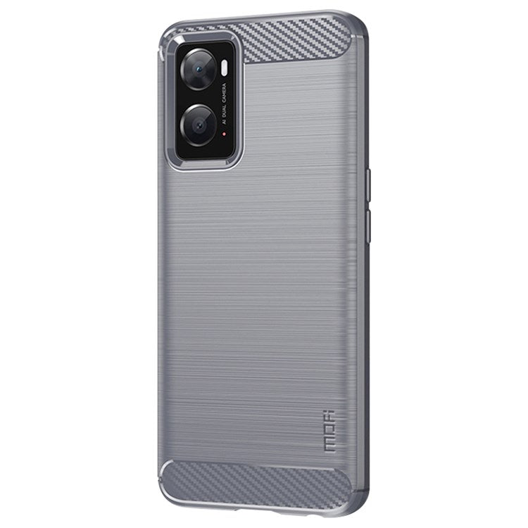MOFI for Oppo A57 4G / A57s 4G / A57 (2022) 5G / A77 5G / K10 5G / Realme V23 4G / Narzo 50 5G / Q5i Ultra-slim Carbon Fiber Texture Soft TPU Back Cover Brushed Surface Anti-oil Phone Case - Grey