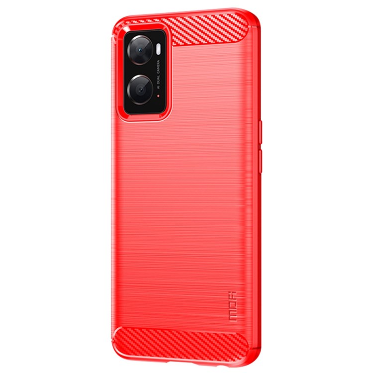 MOFI for Oppo A57 4G / A57s 4G / A57 (2022) 5G / A77 5G / K10 5G / Realme V23 4G / Narzo 50 5G / Q5i Ultra-slim Carbon Fiber Texture Soft TPU Back Cover Brushed Surface Anti-oil Phone Case - Red