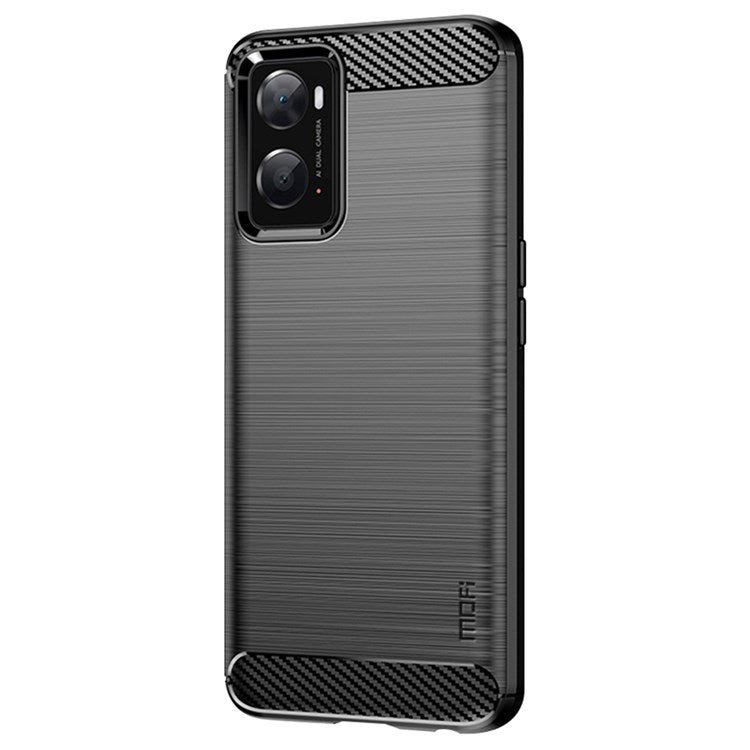 MOFI for Oppo A57 4G / A57s 4G / A57 (2022) 5G / A77 5G / K10 5G / Realme V23 4G / Narzo 50 5G / Q5i Ultra-slim Carbon Fiber Texture Soft TPU Back Cover Brushed Surface Anti-oil Phone Case - Black