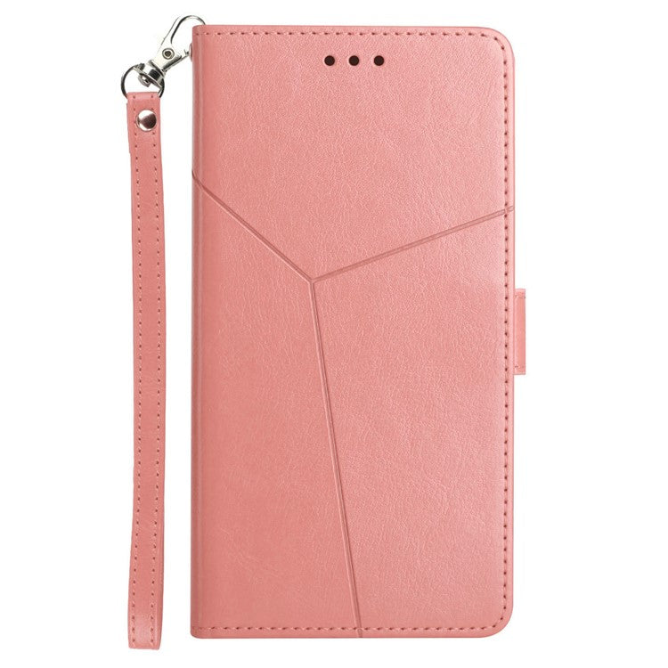 For Realme GT Neo3 5G HT01 Wallet Style Imprinted Y-Shaped Lines Phone Case PU Leather Stand Folio Flip Shell with Strap - Pink
