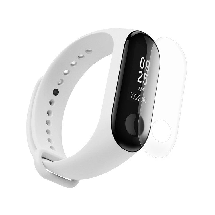 For Xiaomi Mi Smart Band 4 / Mi Band 3 Adjustable Soft Silicone Watch Band + Full Covering TPU Screen Protector - White