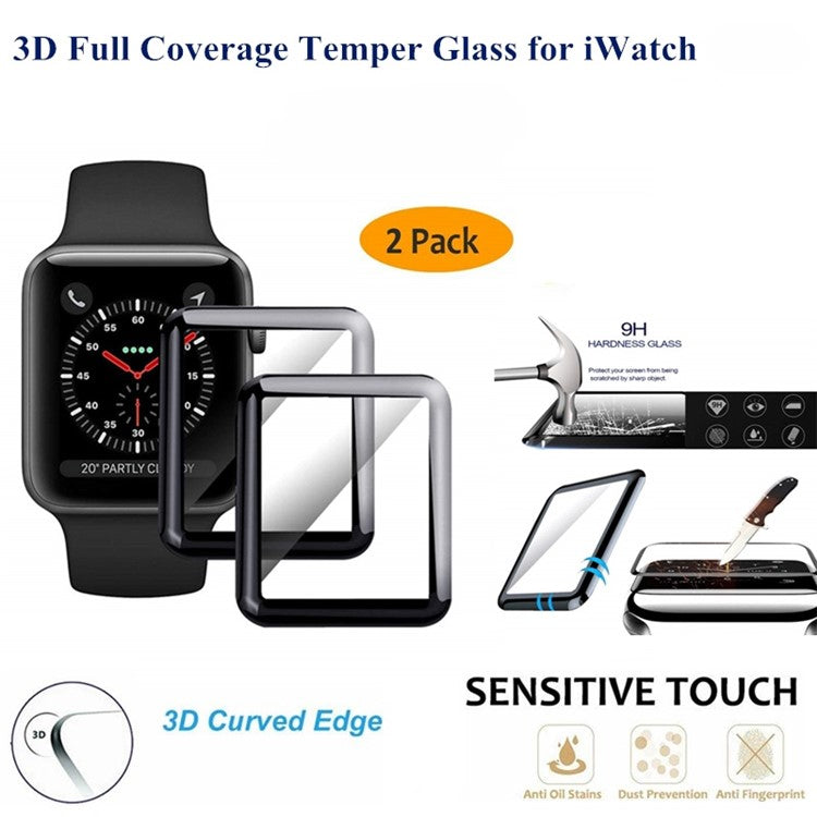 2Pcs/Pack 3D Curved Edges Soft Full Screen Tempered Glass Protector for Apple Watch Series 4 40mm