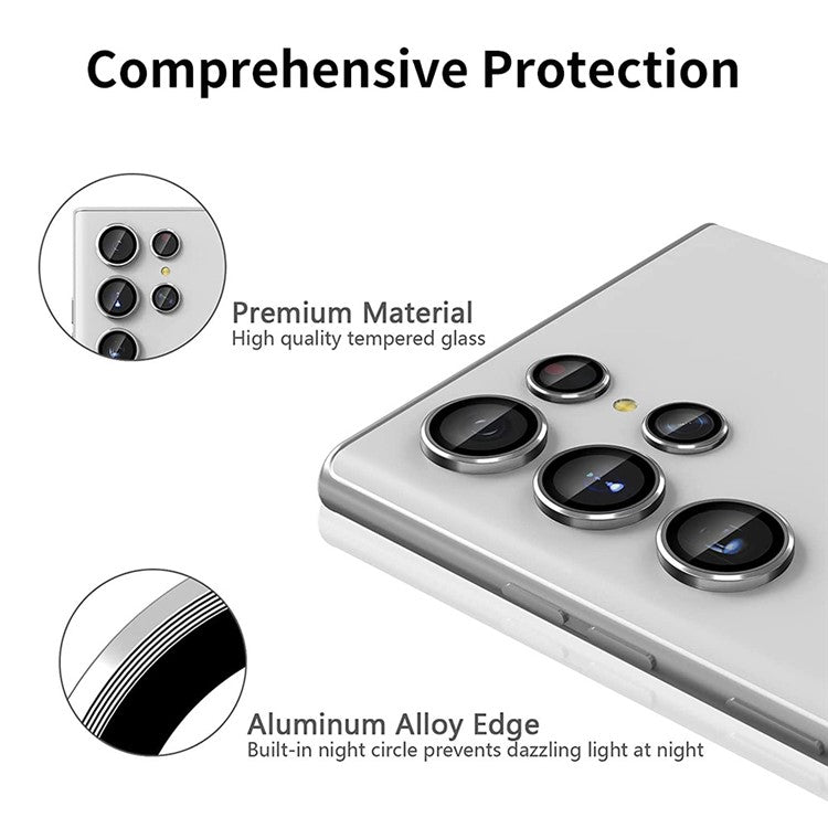 ENKAY HAT PRINCE For Samsung Galaxy S22 Ultra 5G 1 Set Ultra Clear Tempered Glass Aluminum Alloy Back Camera Lens Ring Cover Protector - Multi-color