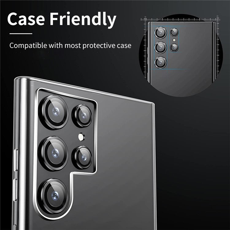 ENKAY HAT PRINCE For Samsung Galaxy S22 Ultra 5G 1 Set Ultra Clear Tempered Glass Aluminum Alloy Back Camera Lens Ring Cover Protector - Multi-color