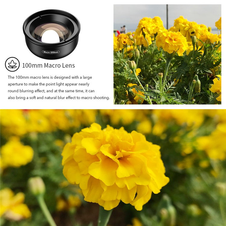 APEXEL APL-HB100MM 100mm Super Macro 4K HD CPL Star Filter Mobile Phone Camera Lens for iPhone Samsung Sony
