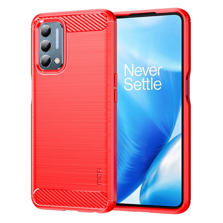 MOFI JK TPU Series-1 for OnePlus Nord N200 5G/Oppo A54 5G/A74 5G/A93 5G Anti-Scratch Carbon Fiber Design Brushed Surface Phone Case Flexible TPU Shockproof Phone Back Cover - Red