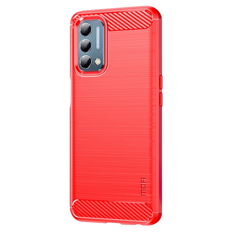 MOFI JK TPU Series-1 for OnePlus Nord N200 5G/Oppo A54 5G/A74 5G/A93 5G Anti-Scratch Carbon Fiber Design Brushed Surface Phone Case Flexible TPU Shockproof Phone Back Cover - Red