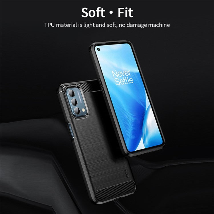 MOFI JK TPU Series-1 for OnePlus Nord N200 5G/Oppo A54 5G/A74 5G/A93 5G Anti-Scratch Carbon Fiber Design Brushed Surface Phone Case Flexible TPU Shockproof Phone Back Cover - Blue