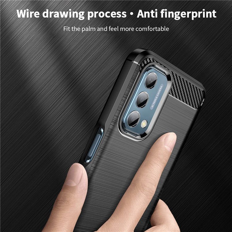 MOFI JK TPU Series-1 for OnePlus Nord N200 5G/Oppo A54 5G/A74 5G/A93 5G Anti-Scratch Carbon Fiber Design Brushed Surface Phone Case Flexible TPU Shockproof Phone Back Cover - Black