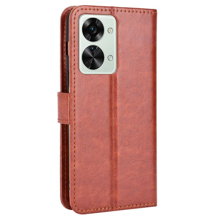 For OnePlus Nord 2T 5G Shockproof PU Leather Flip Case Crazy Horse Texture Inner TPU Anti-Scratch Stand Wallet Cover with Strap - Brown