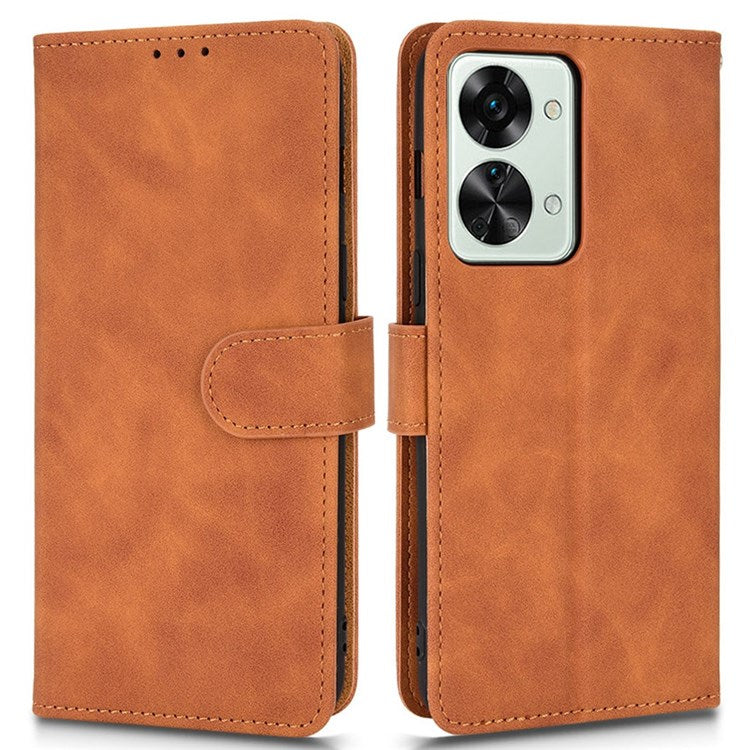 For OnePlus Nord 2T 5G Anti-Fall Flip Case Wallet Skin-Touch Feeling PU Leather Magnetic Cellphone Case Stand - Brown