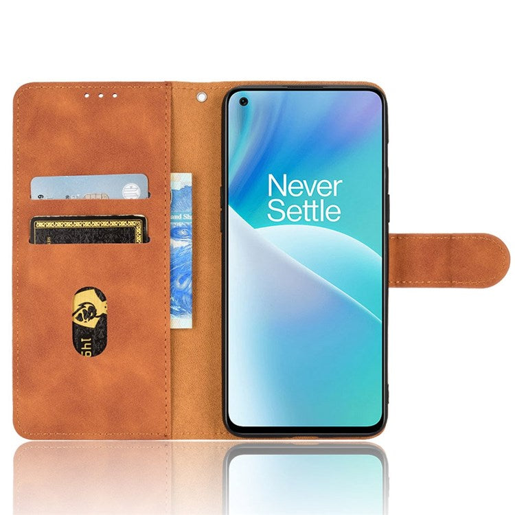 For OnePlus Nord 2T 5G Anti-Fall Flip Case Wallet Skin-Touch Feeling PU Leather Magnetic Cellphone Case Stand - Brown