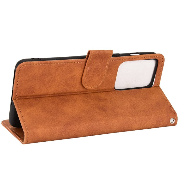 For OnePlus Nord 2T 5G Anti-Fall Flip Case Wallet Skin-Touch Feeling PU Leather Magnetic Cellphone Case Stand - Brown