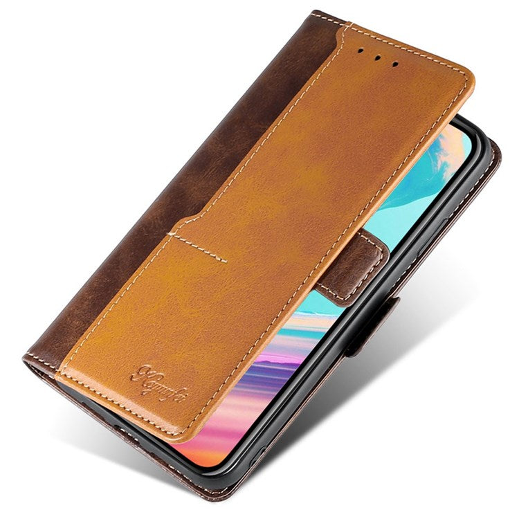 For OnePlus Nord 2T 5G Contrast Color Splicing PU Leather Case Wallet Stand Anti-drop Protection Phone Cover - Dark Brown/Gold