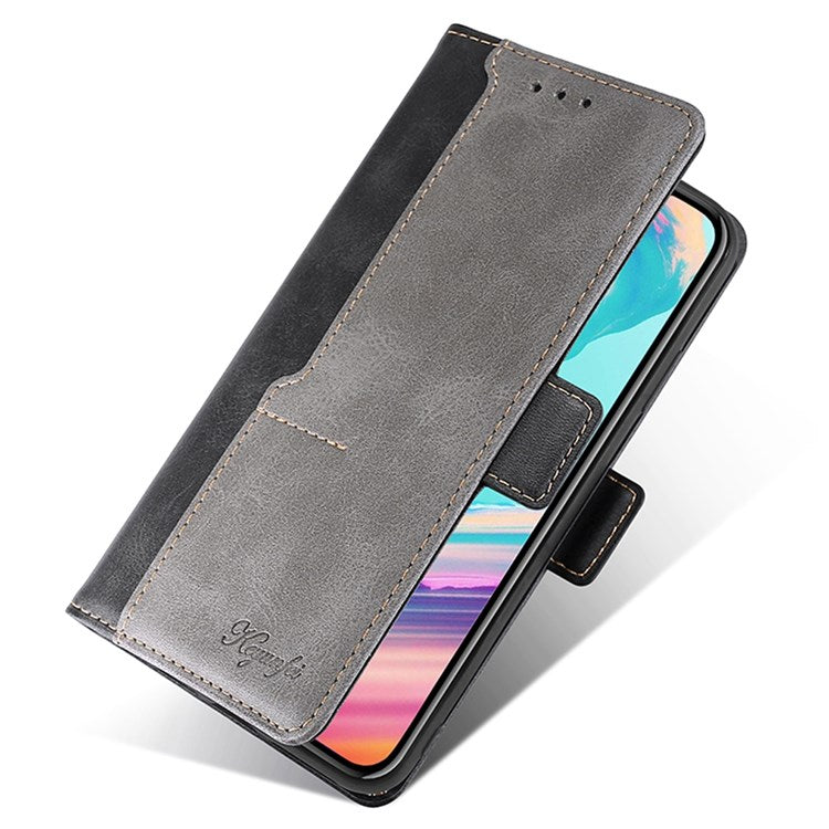 For OnePlus Nord 2T 5G Contrast Color Splicing PU Leather Case Wallet Stand Anti-drop Protection Phone Cover - Black/Grey