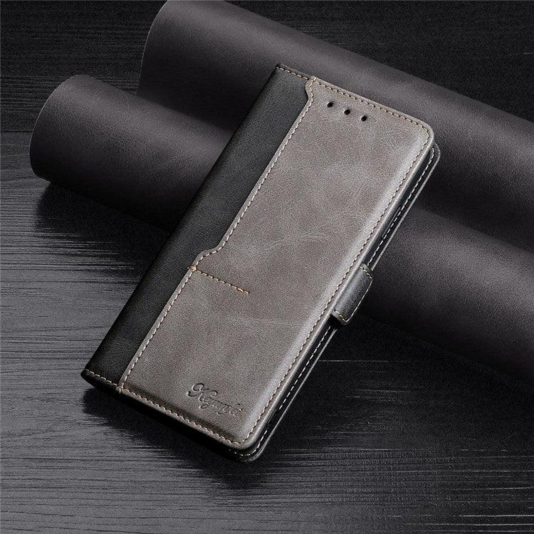 For OnePlus Nord 2T 5G Contrast Color Splicing PU Leather Case Wallet Stand Anti-drop Protection Phone Cover - Black/Grey
