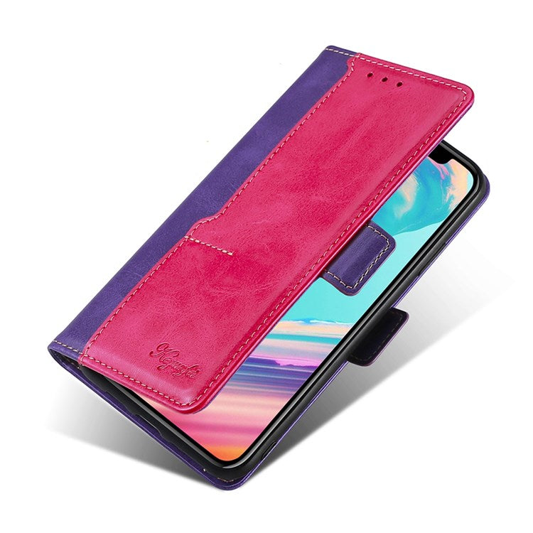 For OnePlus Nord 2T 5G Contrast Color Splicing PU Leather Case Wallet Stand Anti-drop Protection Phone Cover - Purple/Rose