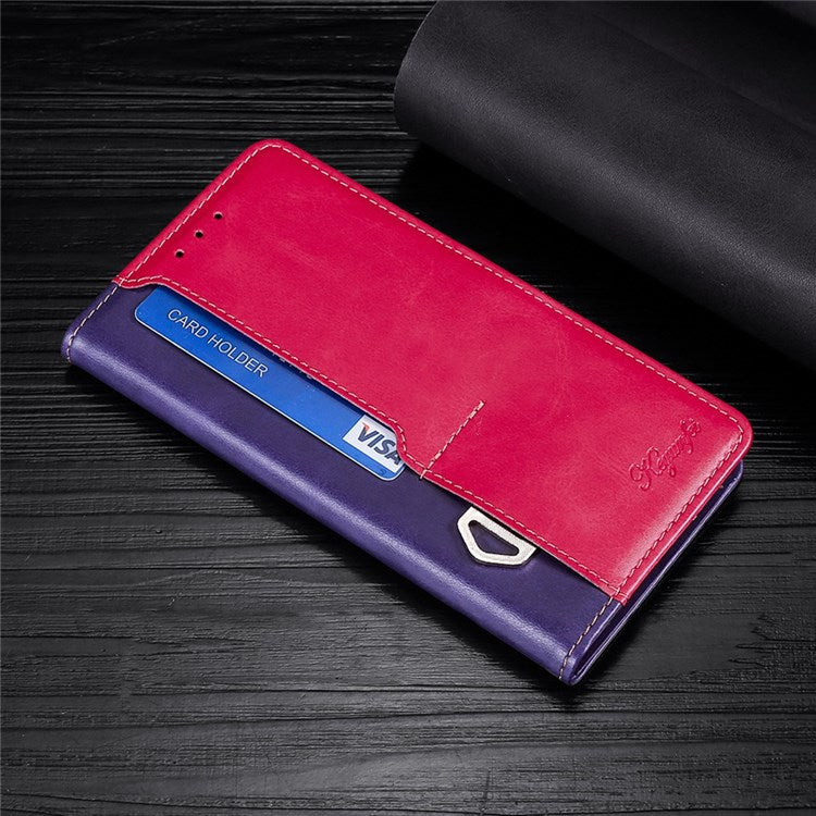 For OnePlus Nord 2T 5G Contrast Color Splicing PU Leather Case Wallet Stand Anti-drop Protection Phone Cover - Purple/Rose