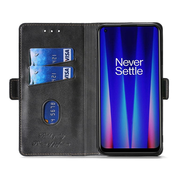 For OnePlus Nord 2T 5G Contrast Color Splicing PU Leather Case Wallet Stand Anti-drop Protection Phone Cover - Blue/Grey